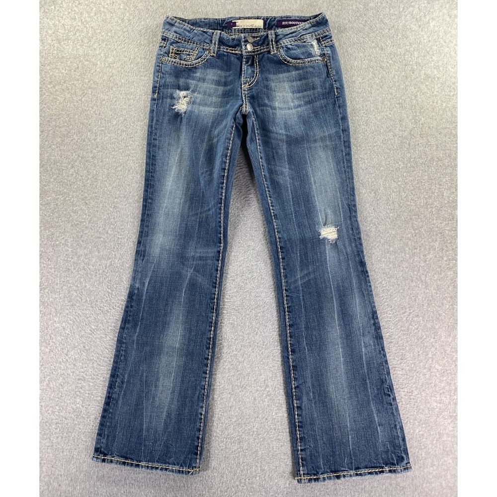 Vigoss Collection‎ Bootcut Womens 7 Blue Jeans Low Rise Thick Stitch Whiskers